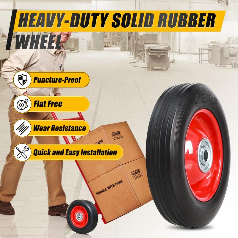 MZREXN 6" x 1.5" Flat Free Solid Rubber Tire and