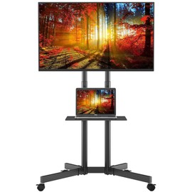 BONTEC Mobile TV Stand, Tilt Rolling TV Floor Stand with Locking Wheels for 32-85” LED, LCD, OLED Flat&Curved TVs, Height Adjustable with Laptop Shelf, Holds Up to 132lbs Max VESA 600x400mm, Black