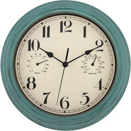 Indoor Outdoor Waterproof Wall Clock with Thermometer and Hygrometer Combo, 12 inch Retro Silent Non-Ticking Battery Operated Quality Quartz Round Clock for Patio Home Decor (Bronze) - Color: green
