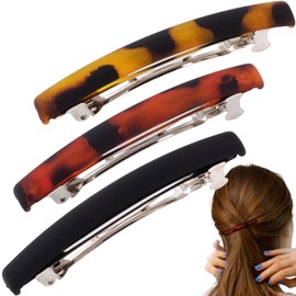 STSTR 3PCS French Barrette Hair Clips for Women, 2.5 Inch Small Tortoise Shell Hair Clip, Curved Frosted Thin Hair Flat Hair Accessories for Women (3 Colors) - Style 3