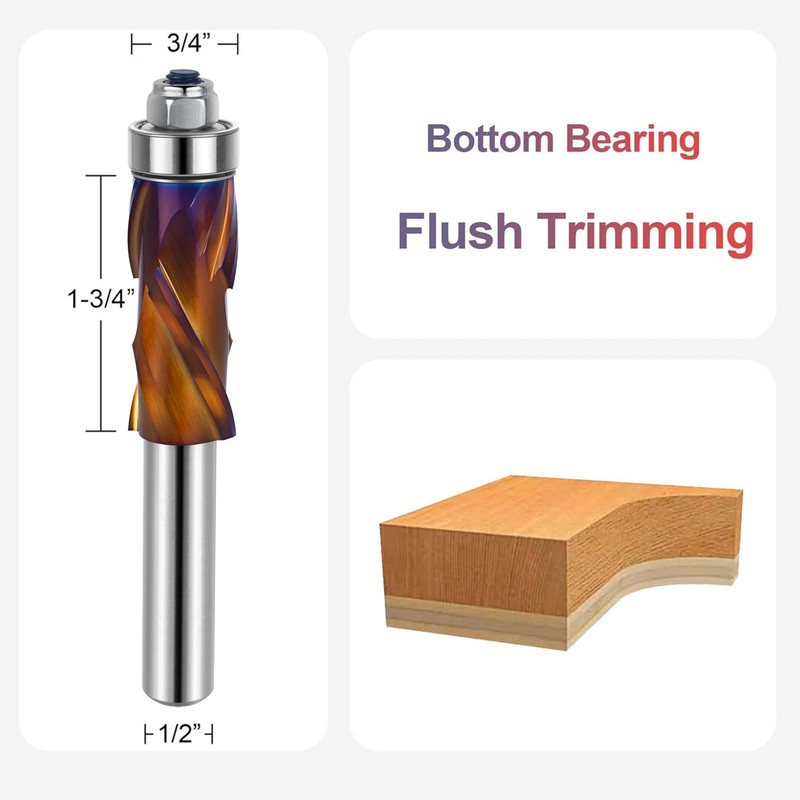 SpeTool Coated Flush Trim Router Bit 1/2 Shank Up&Down Compression,