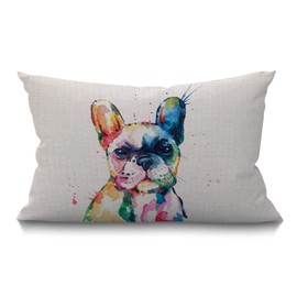 BGBDEIA Cushion Cover Watercolor French Bulldog Hand Drawn Paint Puppy Funny Animal Cute Lovely Pet Rectangular Throw Pillow Cover for Couch Sofa Home Decor Cotton Linen 30 x 50 cm 12x20 Inch