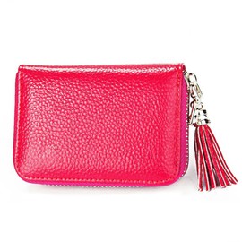 AprinCtempsD RFID Blocking Women's Credit Card Holder Genuine Leather Ladies Small Card Purse with Zipper Coin Purse Men's Mini Card Wallet (Rose)