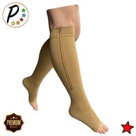 Presadee Premium 20-30 mmHg Firm Compression Swelling Pain Zipper Open Toe Sock (Beige, 3X-Large)
