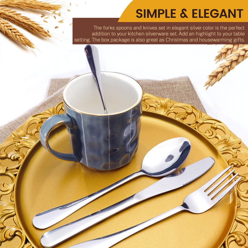 24 Pieces Silverware Set with Hanging Rack Caddy, Stainless Steel