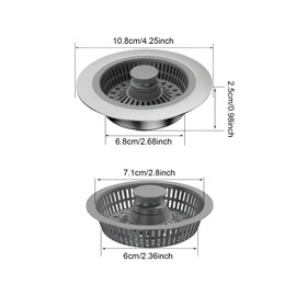 Kitchen Sink Plug,3 in 1 Kitchen Sink Strainer and Stopper Combo, Universal Sink Strainer,Anti-Clogging,Prevent Odors,Stainless-wrap Shell,Sinks Depth > 40mm(A)