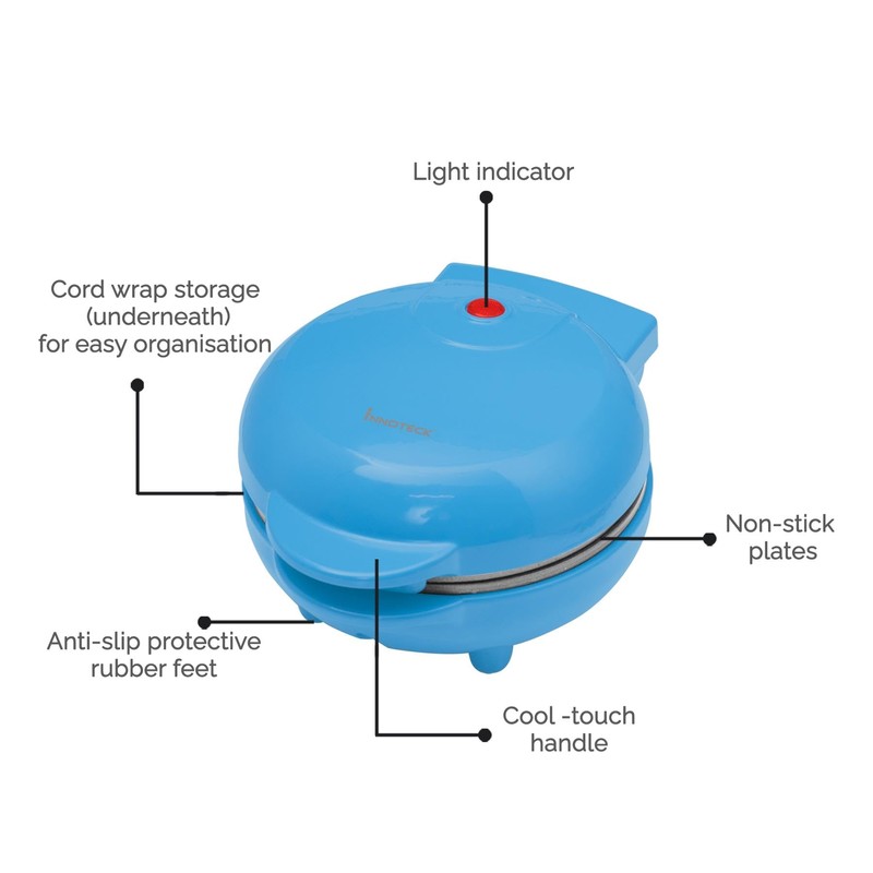 Innoteck Kitchen Pro 550W Mini Waffle Maker – Blue Bear-Shaped