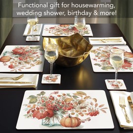 Cala Home Autumn in Nature Decorative Hardboard Cork Back Tabletop Placemats, Set of 4, Manufactured in The USA, Heat Tolerant and Easily Wipes Clean