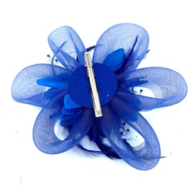 Ladies Beaded Feather Fascinator Clip/Headband Weddings, Races, Royal Ascot (Royal Blue)