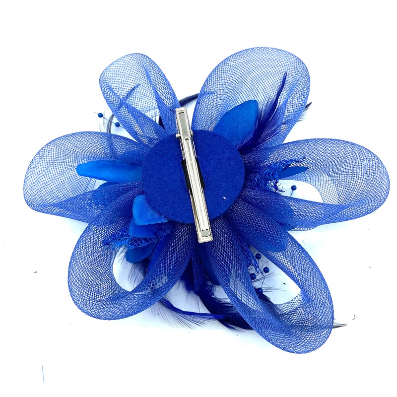 Ladies Beaded Feather Fascinator Clip/Headband Weddings, Races, Royal Ascot (Royal