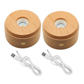 Wood LED Display Base, Rotating Display Stand Round Wooden Lighted Base 8 Lighting Modes Colored LED Lights Stand for Crystal Glass Resin Art