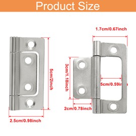Murtenze 4 Pcs Non-Mortise Door Hinges, Stainless Steel Cabinet Hinges Silver Bifold Butt Hinges with Screws for Door, Windows, Cabinet, Cupboard - 2 x 0.9 Inch