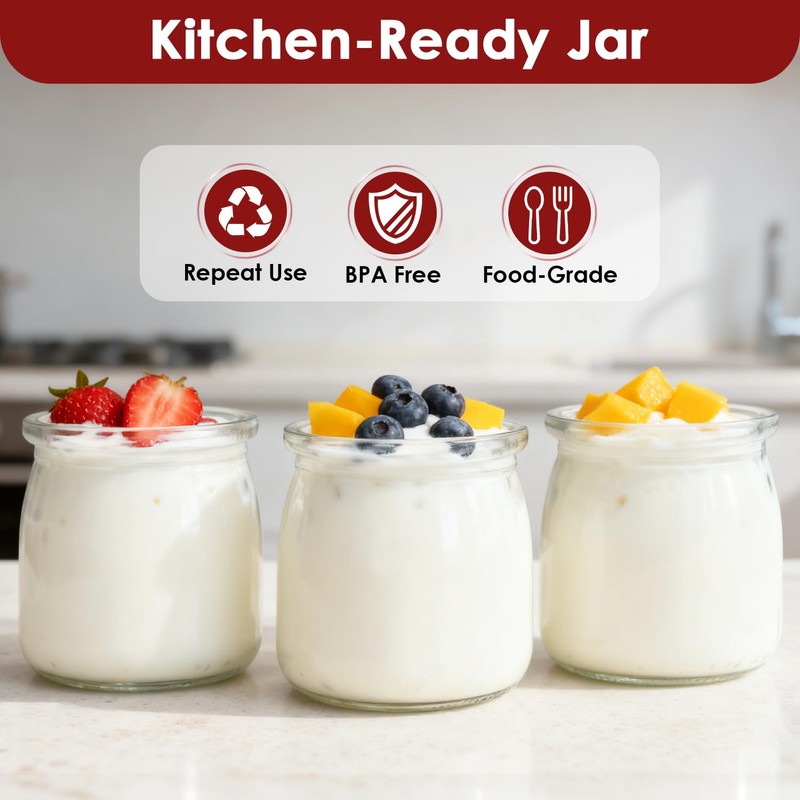 Suteck Small Yogurt Jars with Lids 6oz, 8 Pcs Reusable