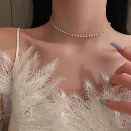 MIQIQAO Fashion Pearl Choker Necklace Clavicle Necklaces Trendy ladies Necklace Party Jewelry Accessories for Women and Girls