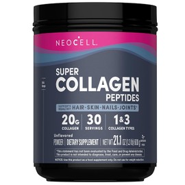 Neocell Super Collagen Peptides, 20G Collagen Peptides Per Serving, Gluten Free, Keto Friendly, Non-GMO, Grass Fed, Healthy Hair, Skin, Nails and Joints, Unflavored Powder, 21.2 Oz., 1 Canister