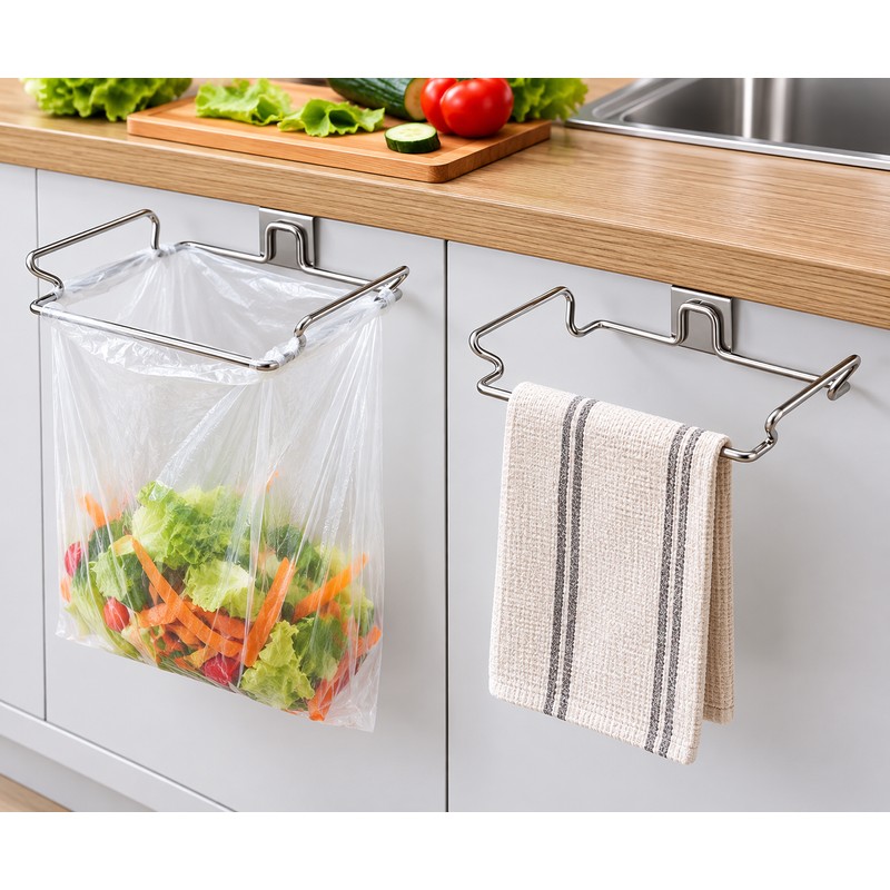 Stainless Steel Cabinet Door Trash Bag Holder for Kitchen –