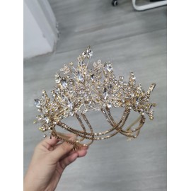 CASDRE Crystal Queen Headband Gold Rhinestone Bridal Wedding Headpiece for Women (Gold, One Size)