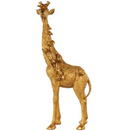 Deco 79 Resin Giraffe Standing Sculpture with Textured Spots and Floral Accents, 13" x 7" x 30", Gold