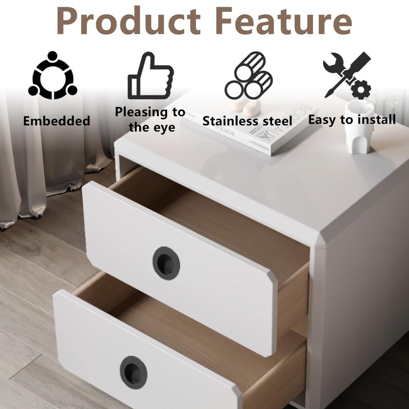 coalwop Recessed Door Handles 2 Pack Sliding Round Satin Brushed