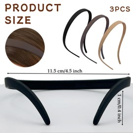 TELAIN Pack of 3 Flexi Pressure-free Hair Bands - Comfortable Hair Bands for Glasses Wearers, Non-Slip Matte Plastic Hair Bands with Teeth for Women and Girls