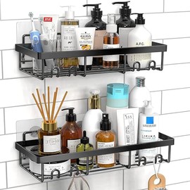 XINGDOZ Shower Shelf No Drilling 2 Pieces Bathroom Organiser Black, Interior Organisation and Storage Decoration for the Wall in the House and in Country House Style, RV Accessories