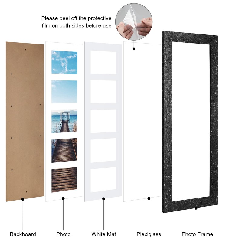Gaevuian 8x24 Picture Frame Display 5 opening 4X6 Picture Frame