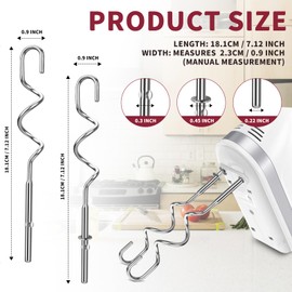 New Dough Hook for Hand Mixer Replacement for Kitchenaid Hand Mixer Dough Hooks KHM512, Stainless Steel Dough Hooks Suitable for KHM 5KSM KSM KSMO KSMH Series of Kitchenaid Mixer Hand Held, Set of 2