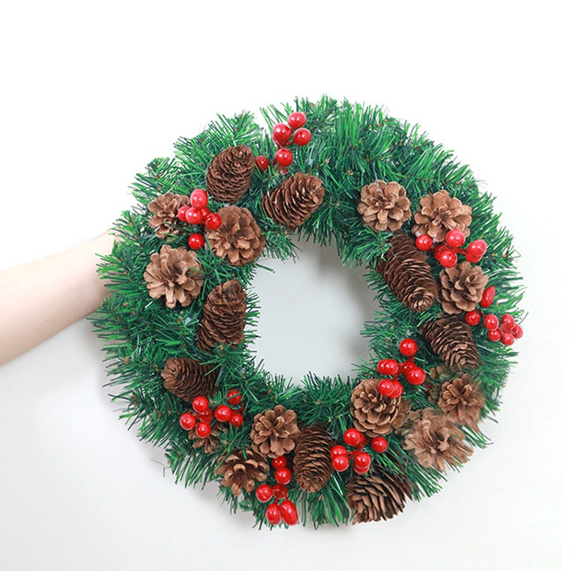 LED Christmas Wreath With Battery Powered String Light Pine Cones