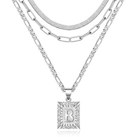 KissYan Gold Layered Necklace Set for Womens Girls, 14K Gold Plated Initial Letter Pendant Necklace Paperclip Snake Choker Twist Rope Chain Alphabets from A-Z Figaro Chain Necklace Jewelry Gift, Brass, Cubic Zirconia