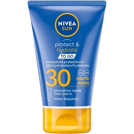 NIVEA Sun Sonnenmilch Protect & Hydrate LSF 30, Taschenformat, 50 ml, wasserfeste Sonnencreme, Reisegröße, hoher Schutz für Gesicht und Körper