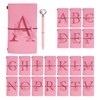 Initials PU Leather Notebook with Pen, Pink Refillable Diary for