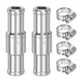 sourcing map 2Pcs 12mm (1/2") Fuel Check Valve, Non-Return One Way Hose Check Valve, Aluminum Alloy Control Accessories with Clamps for Petrol, Diesel, Gas, Oil, Air, Water, Silver