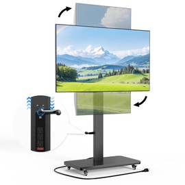 Mobile TV Stand with Power Outlet, Height Adjustable with Handle Stepless Lift,Rolling TV Stand for 32-75inch TVs with 90 Rotating,Portrait to Landscape,TV Cart with Wheels Holds up to 110lbs (Black)