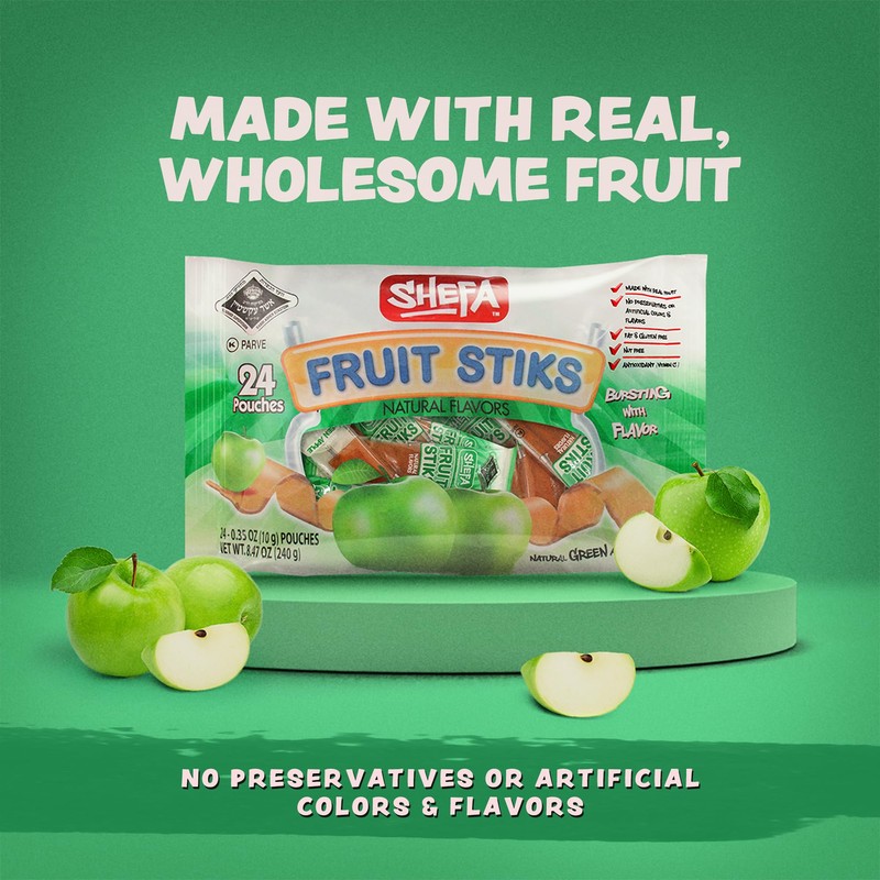 Shefa Mini Green Apple Fruit Sticks, 24 CT | All