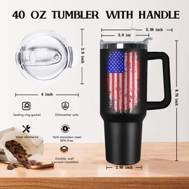 Ceovfoi American Flag Tumbler with Handle,40 oz Dad Vacuum Insulated Stainless Steel Travel Tumblers,Patriotic Military Gifts For Veterans, Police, Fathers Day, 4th of July