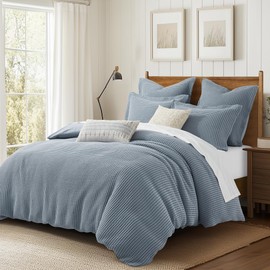 Levtex Home - Mills Waffle Slate Blue Duvet Cover Set - King Duvet Cover + Two King Pillow Cases - Slate Blue Waffle Weave - Duvet Cover (106 x 94in.) and Pillow Case (36 x 20in.) - Cotton