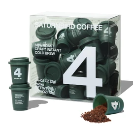 SATURNBIRD Coffee Instant Cold Brew, Medium-Dark Roast (NO.4), 100% Arabica Coffee Powder, Enjoy Cold/Hot, 24 Single Serves Perfect for Iced Coffee, Camping, Travel, Home, Office