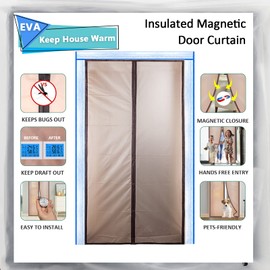 Insulated Door Curtain, [Upgrade EVA] Magnetic Thermal Insulated Door Cover to Keep Temperature for Room/Kitchen, Keep Draft Air Out, Self Sealing, Hands Free, Pet/Kids Friendly - 34"x82"