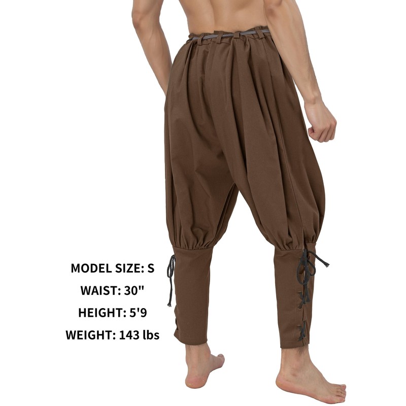 KUOIN Medieval Renaissance Ankle Banded Pants for Men Linen Pirate