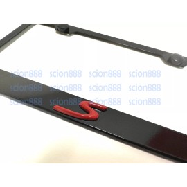 License Plate Frame 1pc 3D RED S Emblem Badge BLACK Stainless Metal License Plate Frame Holder