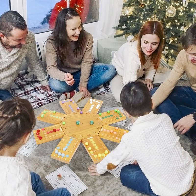 Marble Board Game,Wooden Board Game for 6-8 Players,Portable Design Marble