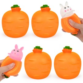 4 Pcs Bunny Squeeze Toys, Easter Gifts for Kid, Pop up Carrot Bunny, Rabbit Squeeze Ball, Party Favor Gifts for Children Easter Basket Stuffers (Pink,White)