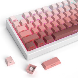 Ussixchare PBT Keycaps Gradient Pink Keycaps Side Printed Keycaps Set Shine Through Cherry Profile Double Shot Custom Keycaps Minimalist Style for Mechanical Keyboard(Blush)
