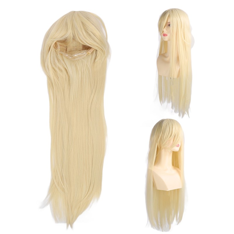 Women Long Blonde Wig with Bangs Synthetic Secure Fit Heat