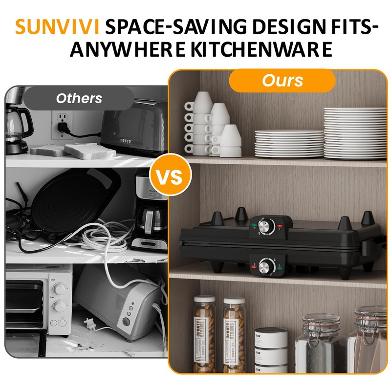 Sunvivi Electric Griddle Flat Grill: Indoor Grill with 2 Adjustable