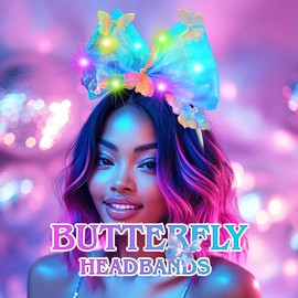 JONKY Light Up Bow Headband Blue Bowknot Hair band Glowing Butterfly Headwear Costume Hair Accessories for Women (Blue, one size)