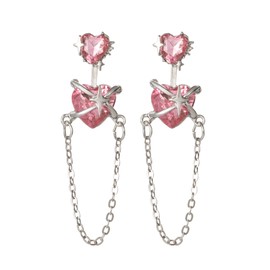 Silver Jewelry y2k for Woman, Dainty Moonstone Star Pink Heart Saturn Dangle Stud Earrings Trendy Cute Four-Pointed Star Silver Earrings for Teen Girls Jewelry Gifts (Y2k4)