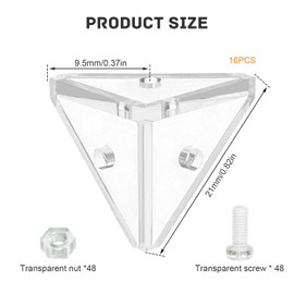 Pack of 16 Acrylic Clear Corner Brackets, Transparent Right Angle 3 Hole Connection Clips with Mounting Screws, for Connecting and Reinforcement Showcase, Display Case (Transparent)