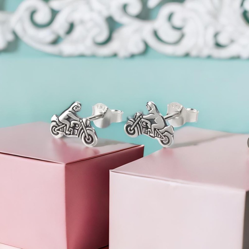 FIVE-D Earrings Biker Motorbike Driver 925 Sterling Silver in Jewellery