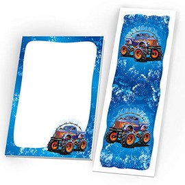 8 Notepads + 8 Bookmarks Party Bag Monster Truck Blue Guest Gift for Birthday Children's Birthday Boys Birthday Boys Birthday